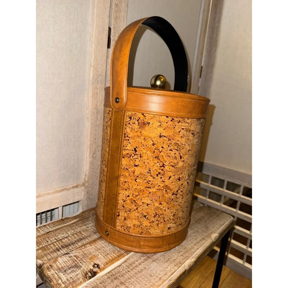 Georges Briard Vintage Mid Century Cork Leather Trim Ice Bucket